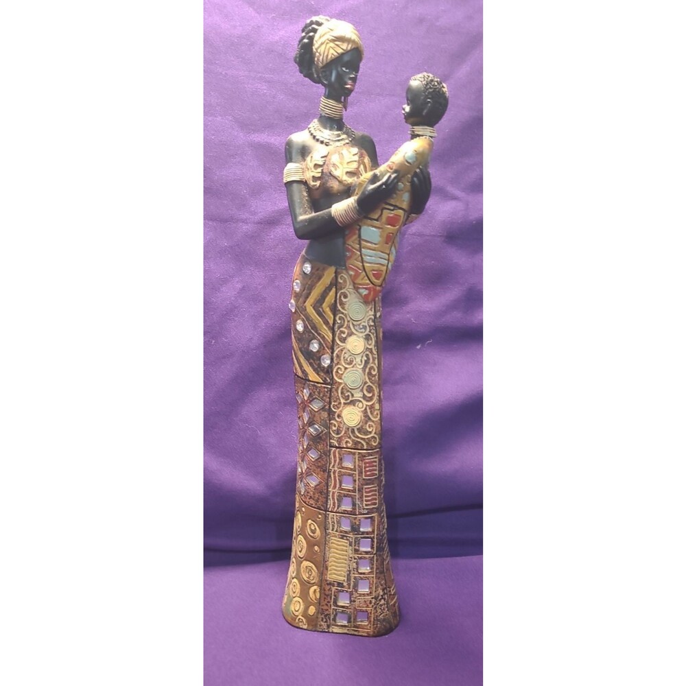 14" Tall African Mother With Baby Hand Crafted Figurine Jeweled